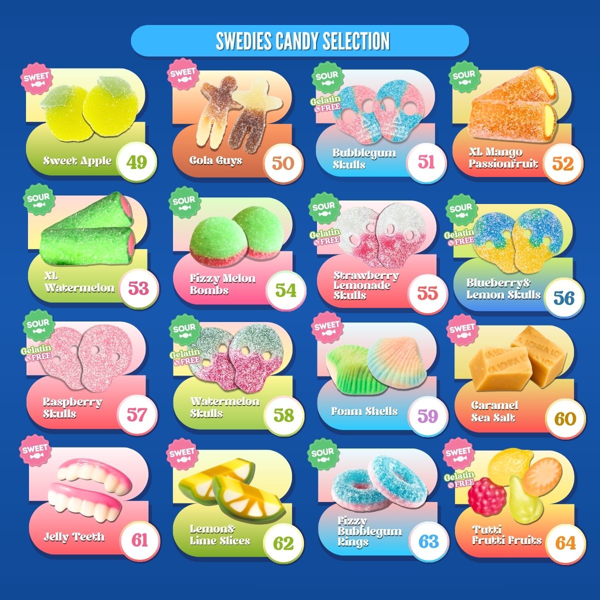 Swedies Swedish candy single flavor pack featuring colorful assorted candies in clear packaging.