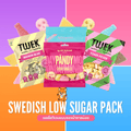 Swedies Swedish Gummies low sugar candy pack featuring colorful, fruit-flavored gummy candies in a vibrant package.